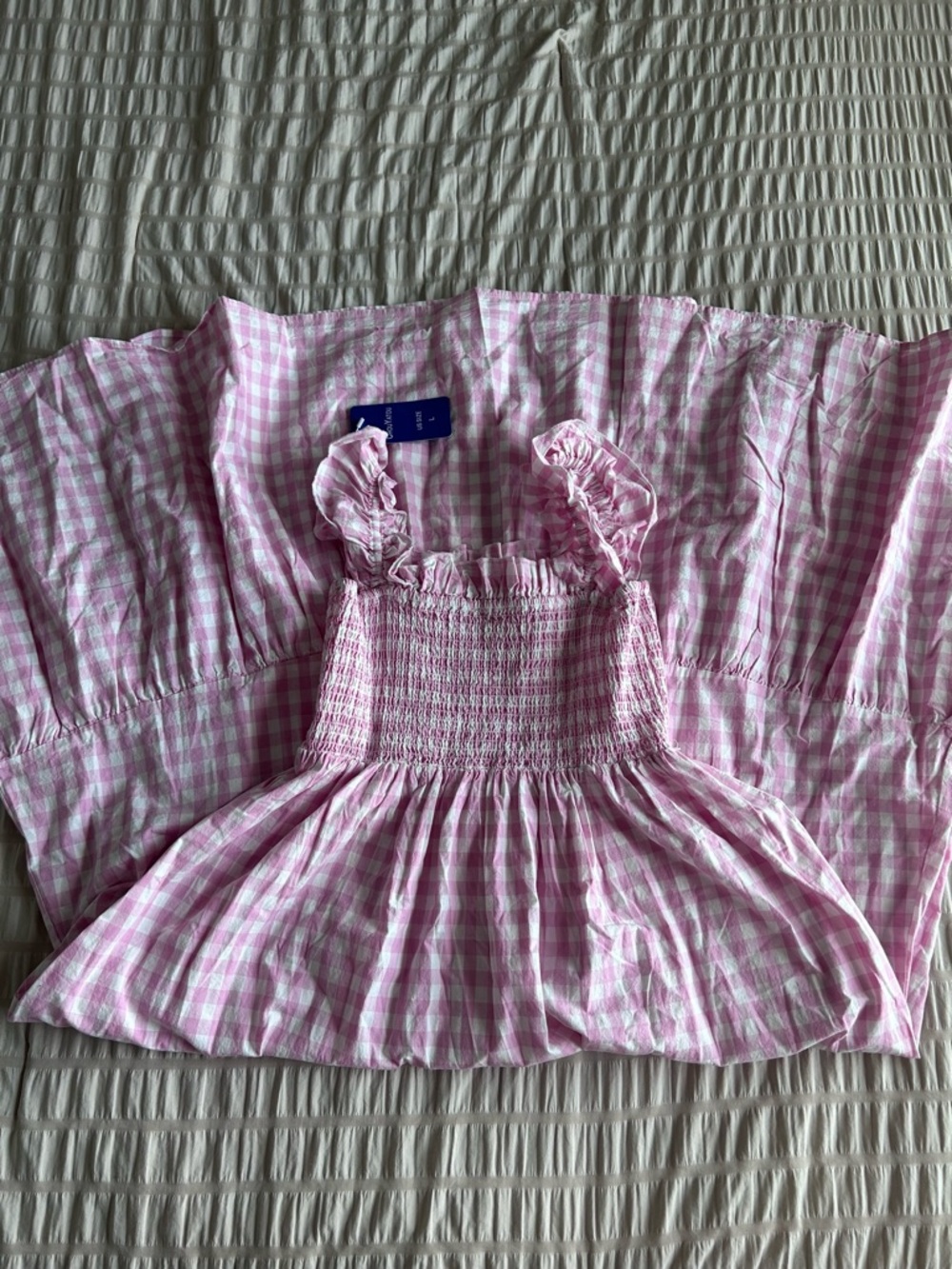 NWT Pink Gingham Smocked Ruffle Sleeve Midi Dress (L)